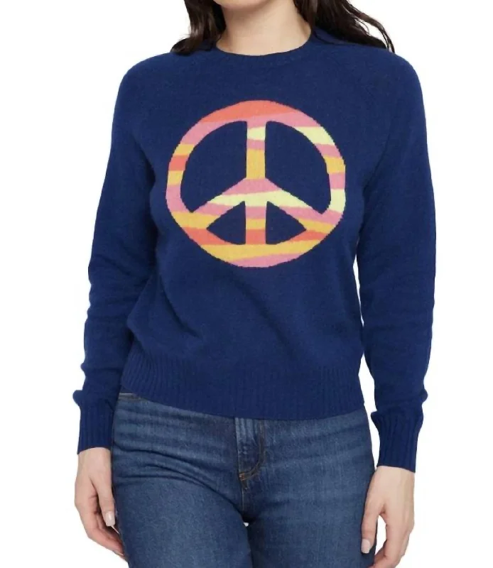 Huge Markdowns Panda Intarsia Peace Sweater In Navy