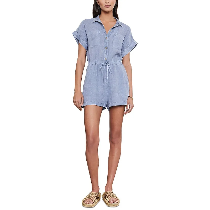 Special Offer VELVET BY GRAHAM & SPENCER Womens Linen Button-Down Romper