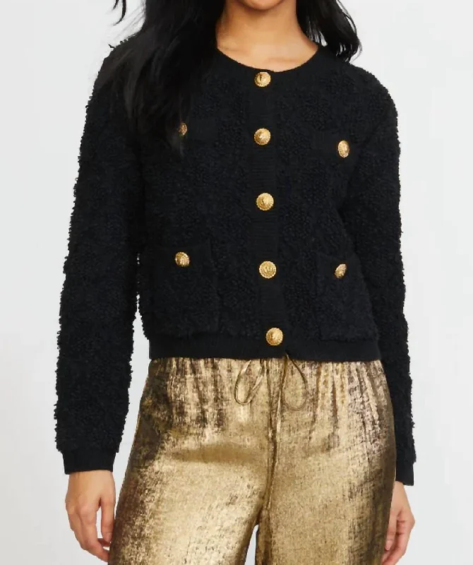 Fashion Women's Clothing Textured Sweater Cardigan In Black