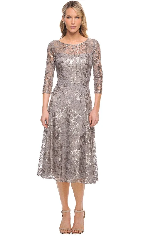 Big Discounts La Femme 29993 - Sparkly Embroidered Tea Length Dress