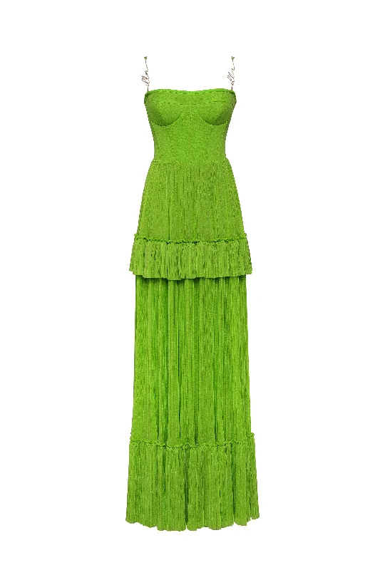 Fashion For Every Occasion Green spaghetti strap pleated maxi dress, Garden of Eden