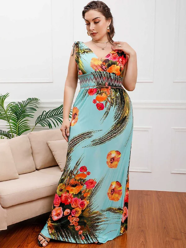 Limited Stock, Big Discounts KittenAlarm - Plus Size Surplice Front Smocked Waist Maxi Dress