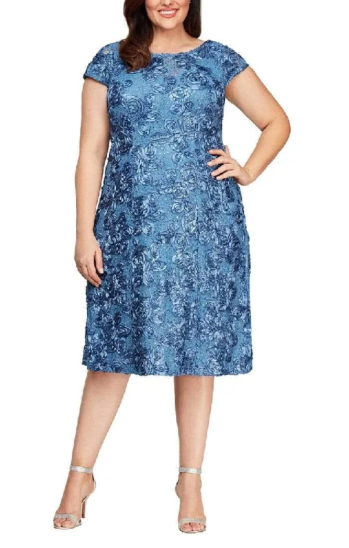 Top Deals Alex Evenings - 4121570 Lace Cap Sleeves Plus Size Knee Length Dress