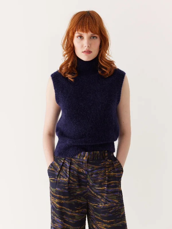 Chic Style, Always In Vogue The Boucle Knit Sweater Vest in Night Sky