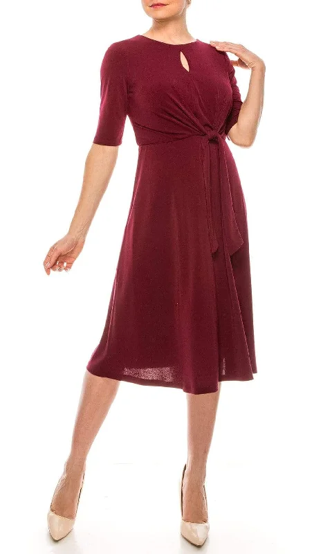 Workwear Fashion for Women London Times - T4667M Elbow Length Flowy Midi Dress