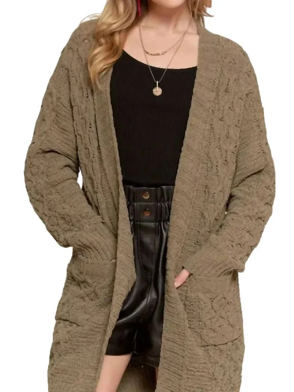 Stylish Women's Apparel Cable Knit Sweater Cardigan In Olive