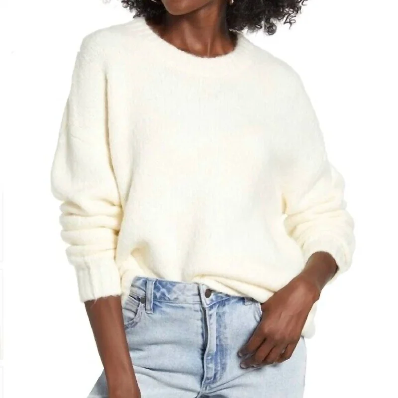 Limited Stock, Big Discounts Women's Ribbed Trim Crew Neck Sweater In Ivory