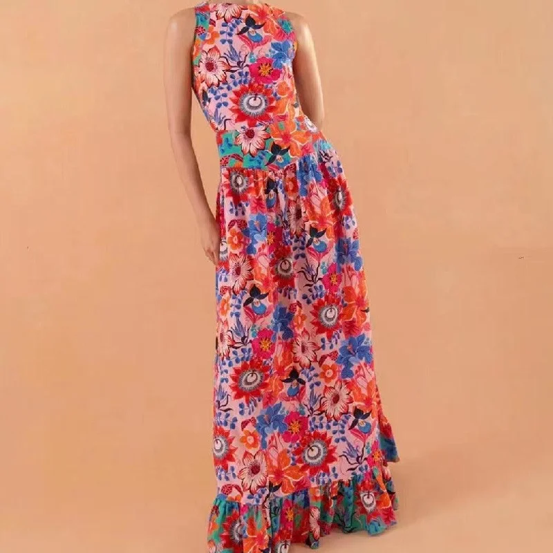 Best Online Women's Boutiques KittenAlarm - Mackenzie Sleeveless Pleated Hem Floral Maxi Dress