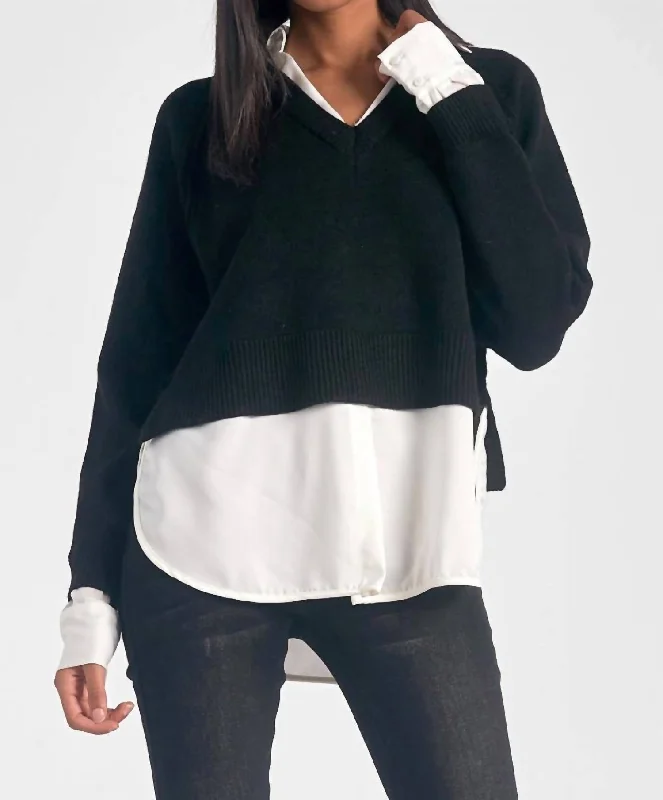 Women's Clothing Online Sale Stevie Layered Sweater/shirt Combo In Black/white