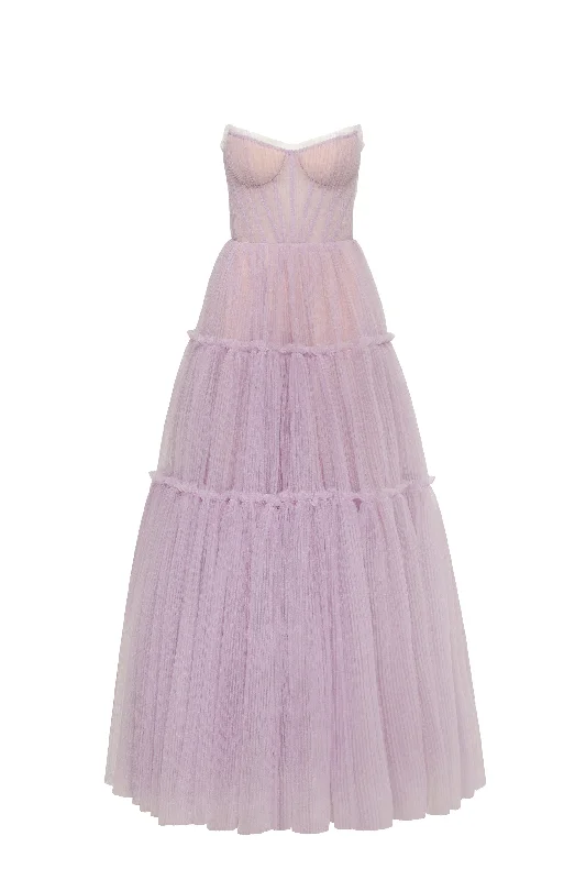 Chic Style, Always In Vogue Lavender tulle maxi dress with ruffled skirt, Garden of Eden