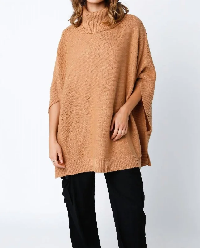 Affordable Women's Clothing Online Emily Sweater Poncho In Camel