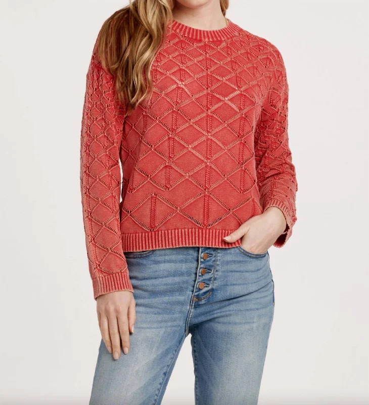 Chic And Comfortable Cosette Acid Wash Sweater In Ruby Pink