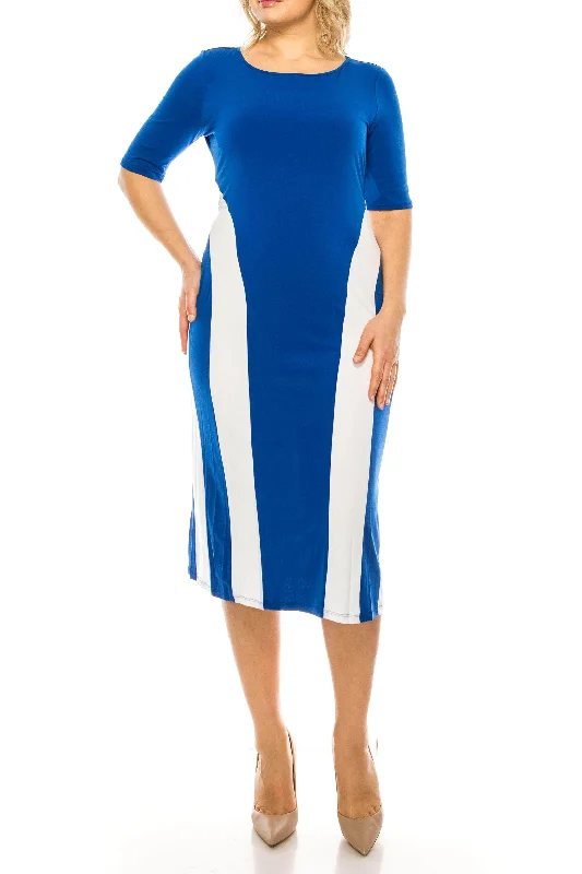 Runway Inspired Wear ILE Clothing ITS300 - White Stripes On Sides Midi Formal Dress