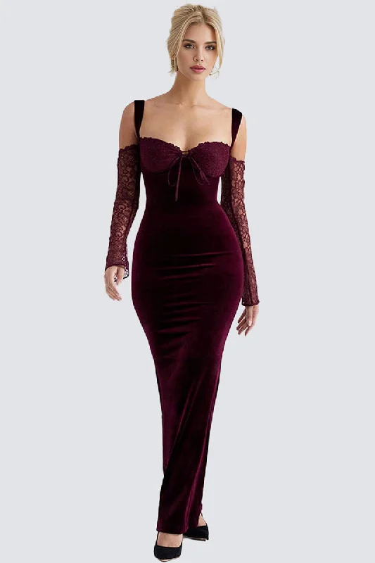 Women Fashion Beautiful Evening Velvet Maxi Dress