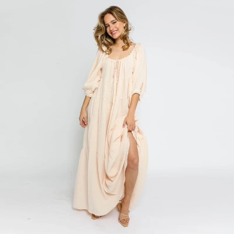 Trendy Women's Apparel for All Seasons Goddess Babydoll Maxi Dress (Blush)