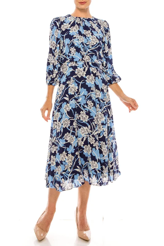 Clearance Event Maggy London G4785M - Long Sleeve Floral Day Dress