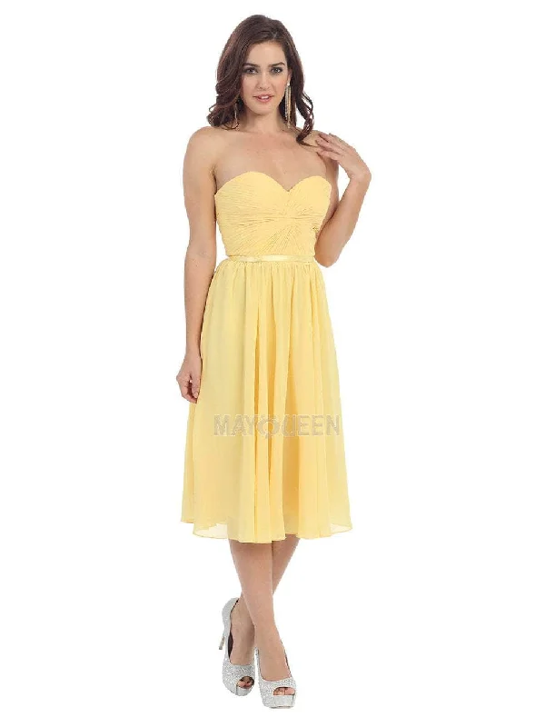 Glamorous Evening Wear May Queen - MQ1161 Strapless Sweetheart A-Line Tea-Length Dress