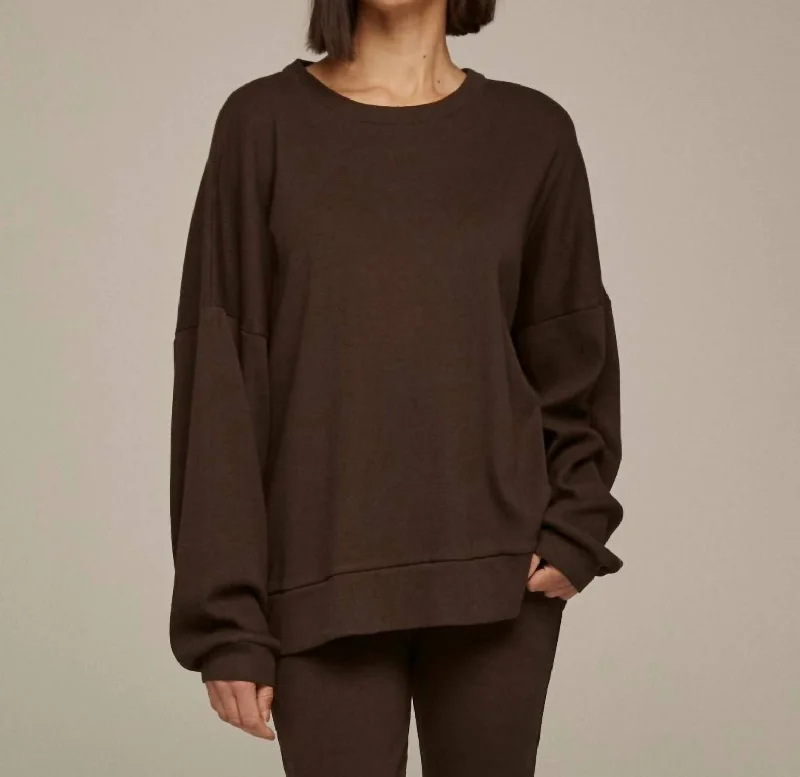 Women's Clothing Boutique Women's Porter Ribbed Oversized Crew Pullover In Umber