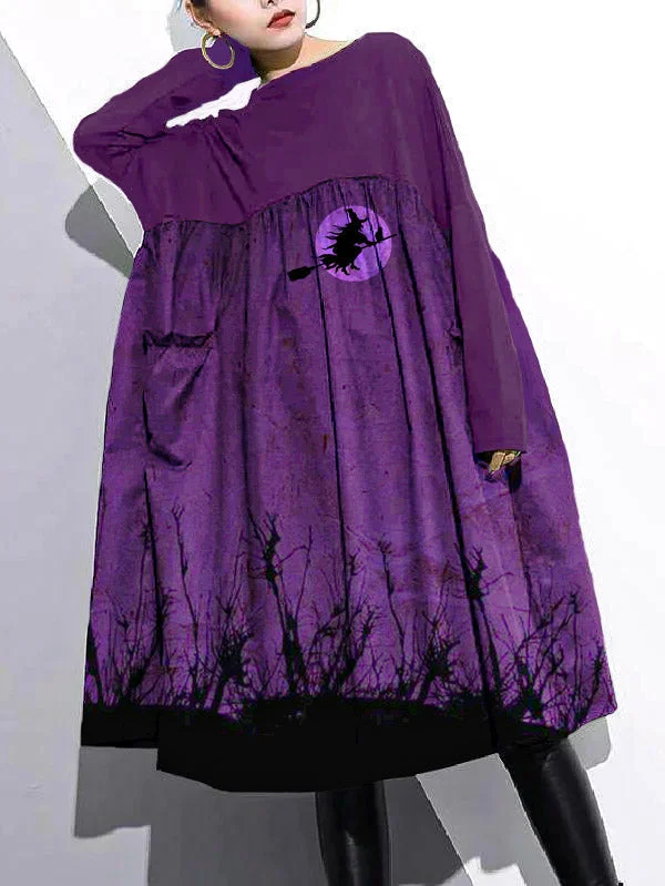 Elegant Women's Fashion Elegant Cinched o neck Cotton clothes For Women Tutorials  Purple-landscape Dresses