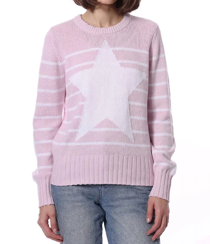 Sporty Streetwear Cotton Cashmere Star Sweater In Pink