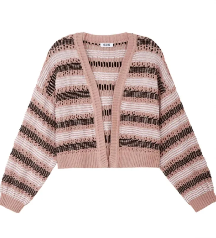 Workwear Fashion for Women Zoe Open Stitch Cardigan In Light Taupe Multi