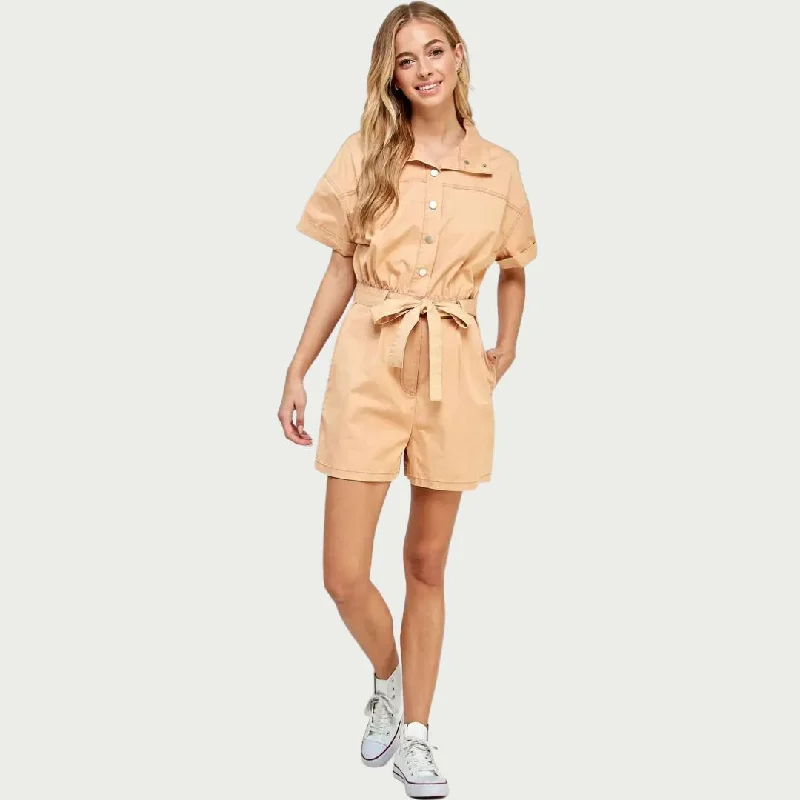 Women's Clothes Online Shopping Button Down Romper (Peach)