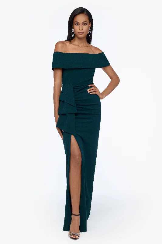 Everyday Fashion "Camila" Long Off the Shoulder Scuba Crepe Dress