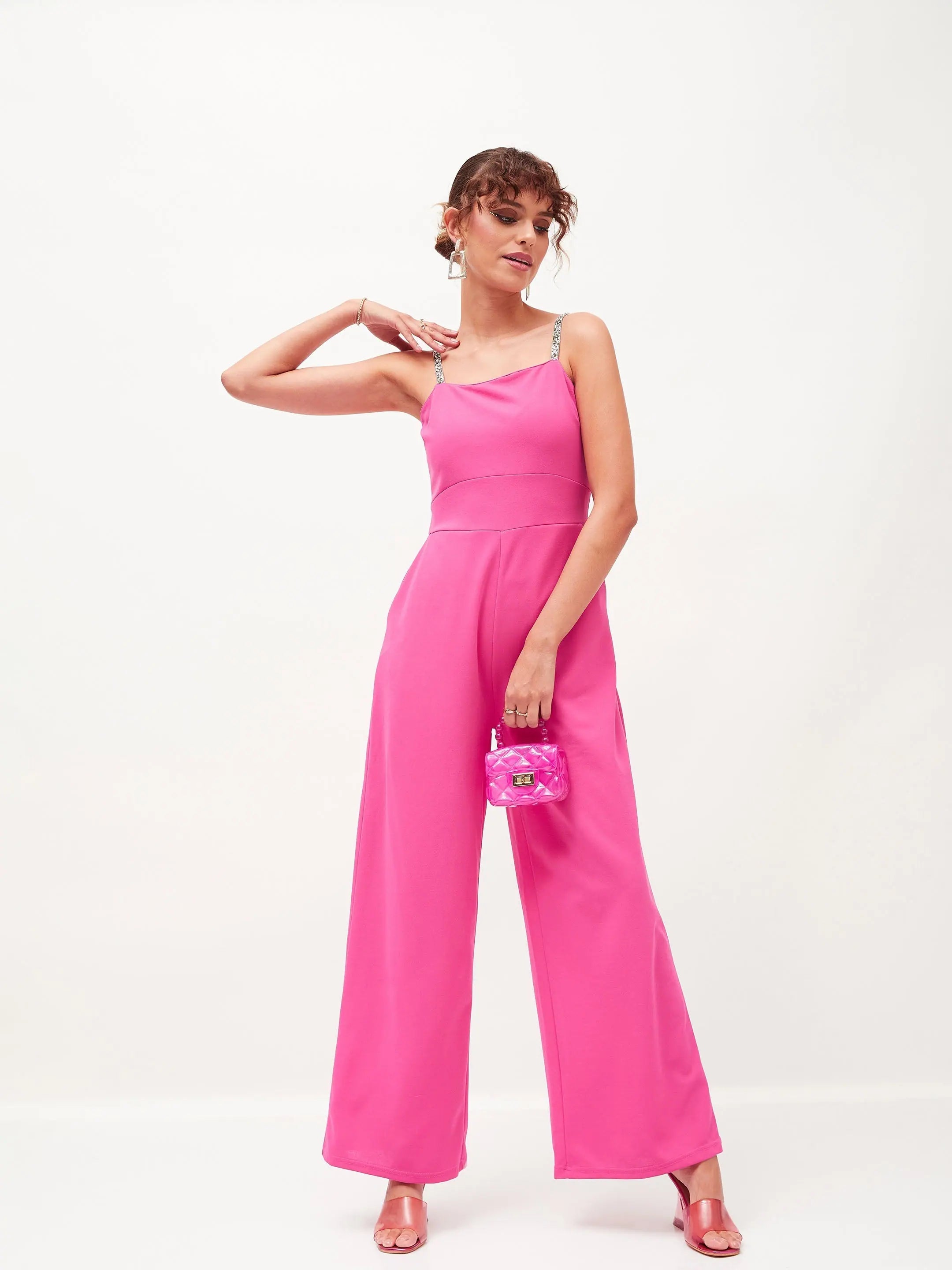 Elegant Women's Clothing Women Embellished Standard Pink Jumpsuits & Sets