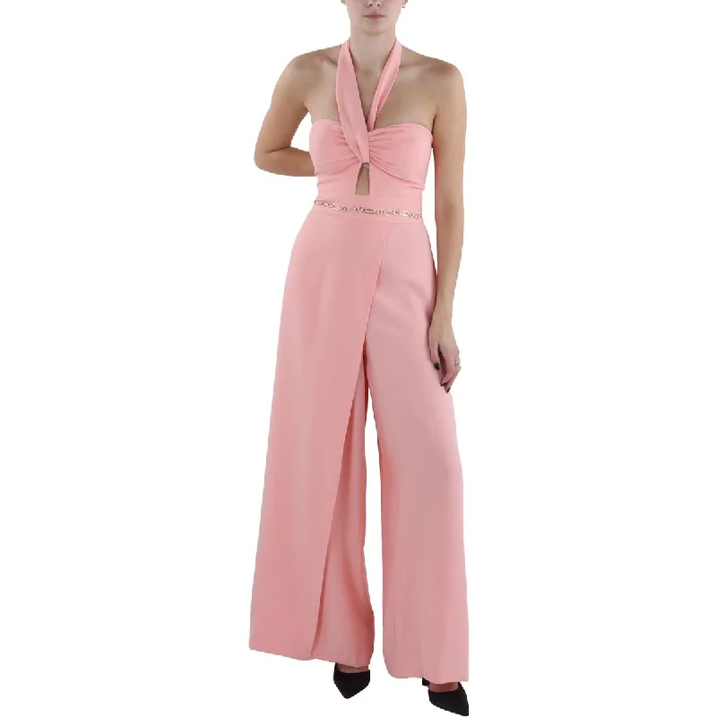 Seasonal Clearance BCBGMAXAZRIA Womens Halter Surplice Jumpsuit