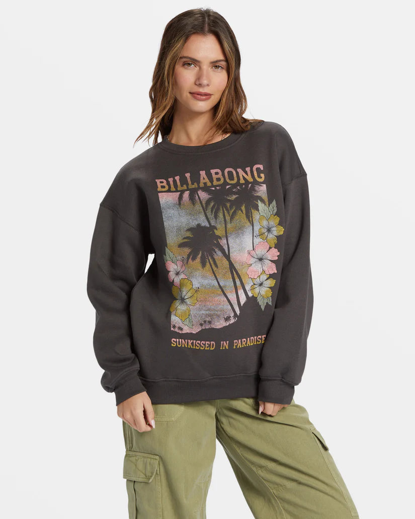 Trend Driven Wardrobe BILLABONG SUNKISSED PARADISE CREW WOMENS SWEATSHIRT - BLACK