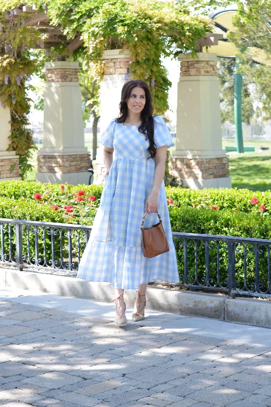 Redefining Women's Style Aubrey Light Blue Gingham Dress