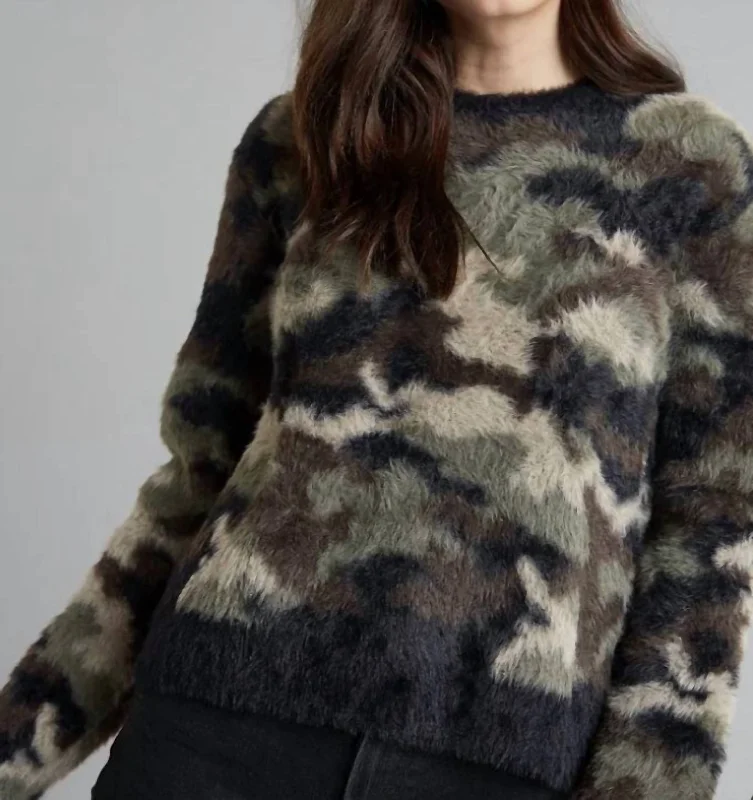 Buy More, Save More Crew Neck Sweater Fuzzy Camo