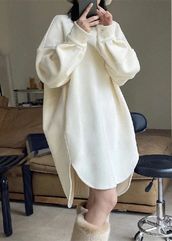 Stylish Everyday Clothing Oversized White O Neck Patchwork Faux Fur Sweatshirts Dress Fall