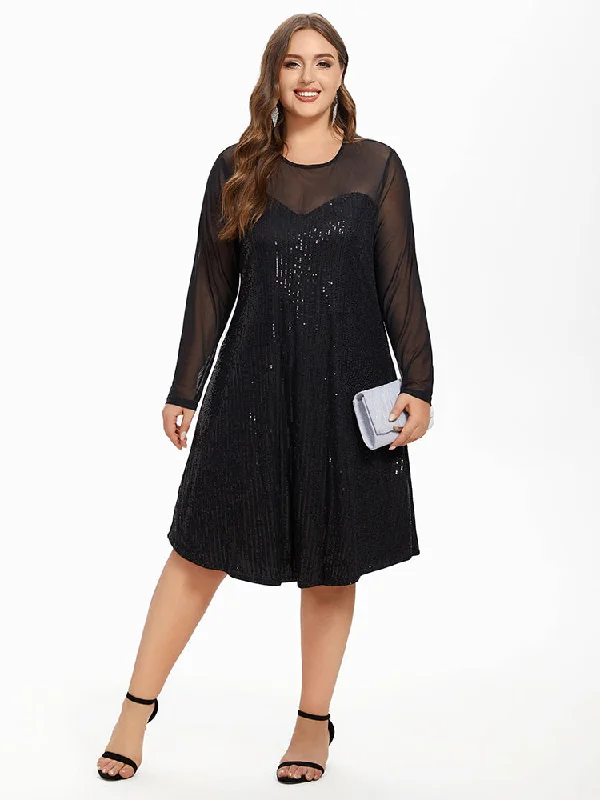 Summer Sale Contrast Mesh Sleeve Sequin Midi Dress