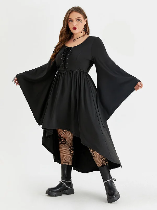 Clothes For Women Halloween Drawstring Front Pocket High Low Midi Dress