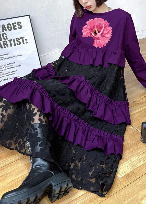 Mega Sales Bohemian purple Ruffles  Fall Lace Dresses