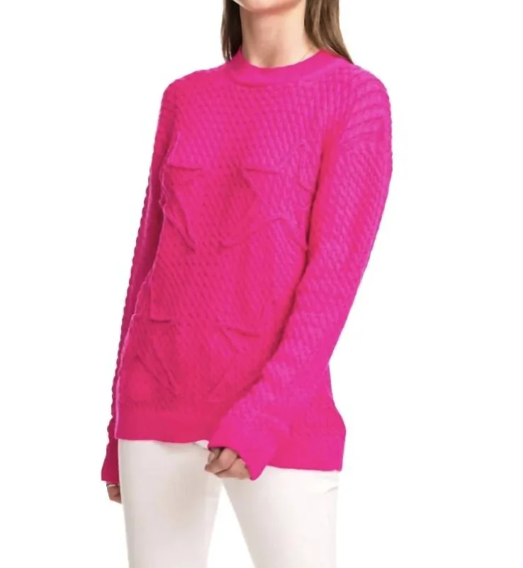 High Street Women's Fashion for Trendy Shoppers Cable Stars-Oversized Cable Sweater In Raspberry