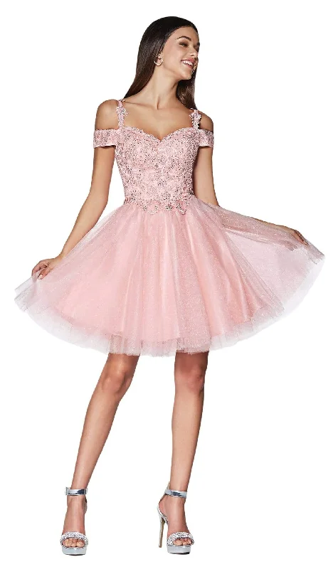 Exclusive Women's Fashion Collection Cinderella Divine - CD0132 Cold Shoulder Glitter Tulle Cocktail Dress