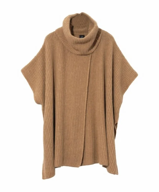 Trendy Women's Collection Women's Ribbed Poncho In Camel Heather