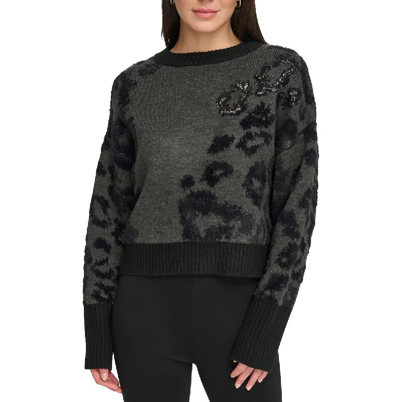 Limited Time Deal Womens Sequined Printed Crewneck Sweater