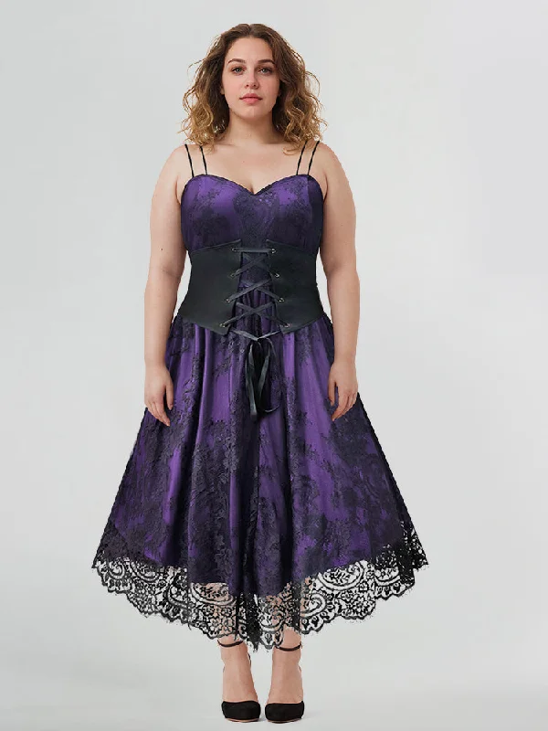 Quality Driven Apparel Halloween Floral Lace Dress with Lace Up Corset