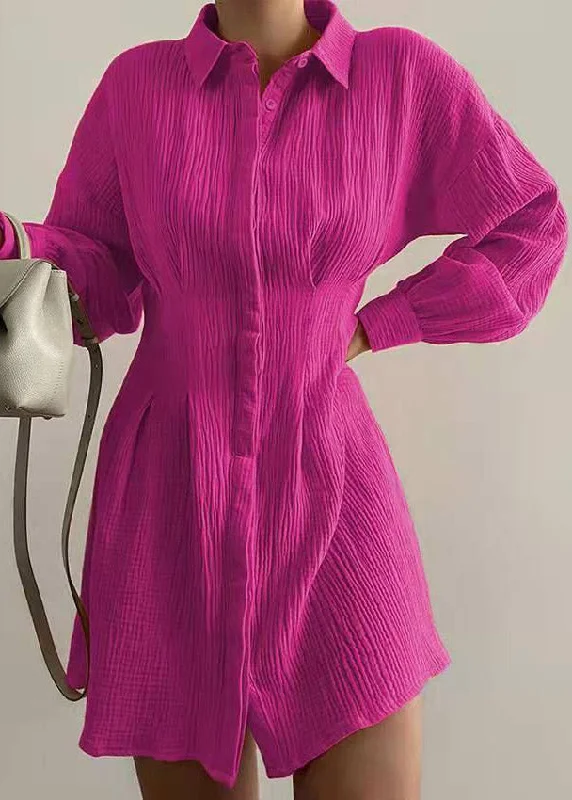 Versatile Wardrobe Essentials European And American New Rose Waist Long Sleeved Shirt Dress