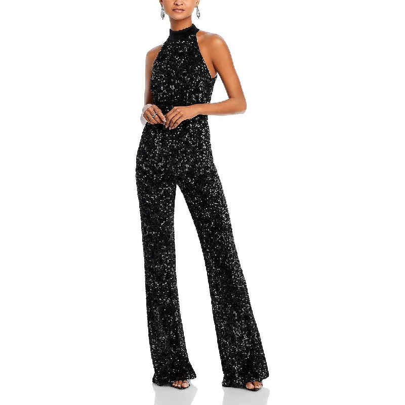 Trendy Women's Apparel for All Seasons Alice and Olivia Womens Cataline Sequin High Neck Jumpsuit