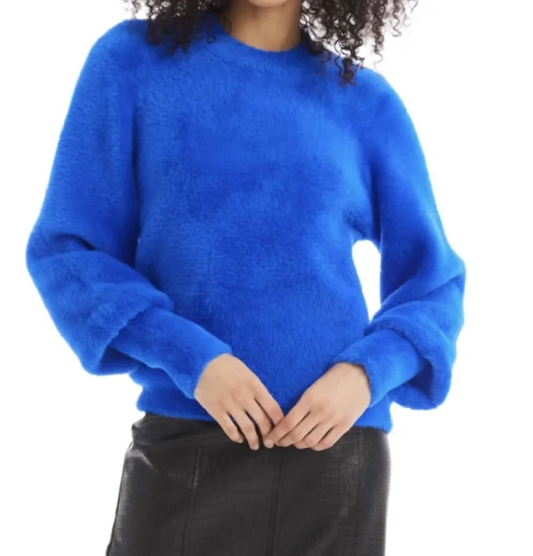 Fashionable Casual Tops Fuzzy Kora Sweater In Cobalt