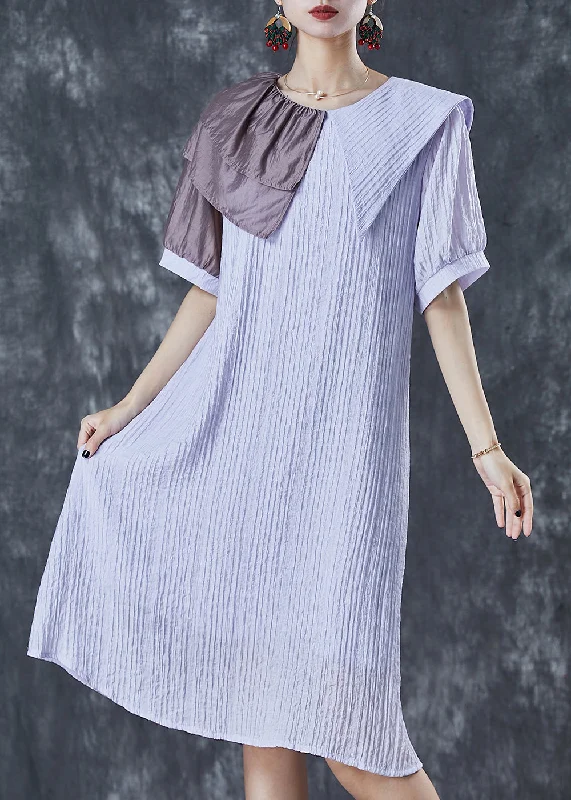 Fashion Essentials Boho Light Purple Asymmetrical Wrinkled Party Dress Summer