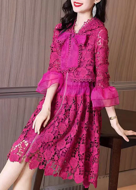 Everyday Wear Chic Rose Hooded Embroideried Patchwork Lace Dresses Fall