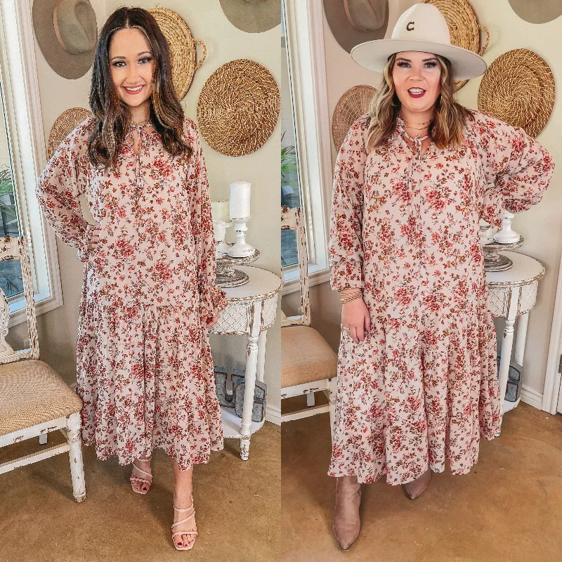 Hot Picks Tuscan Nights Long Sleeve High Neck Floral Midi Dress in Ivory