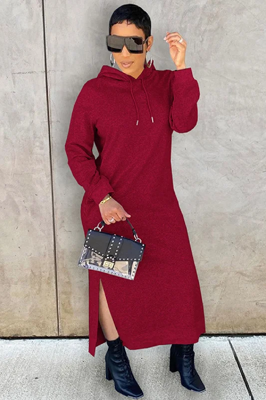 Fashion For Every Occasion Solid Slit Hem Hoodie Dress