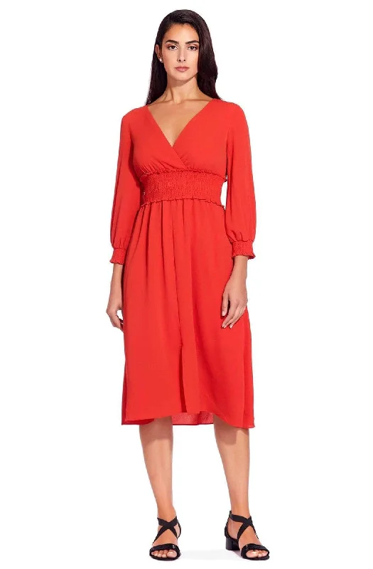 Women's Online Clothing Boutique Adrianna Papell - AP1D103500 Long Sleeve V-neck Ruched A-line Dress