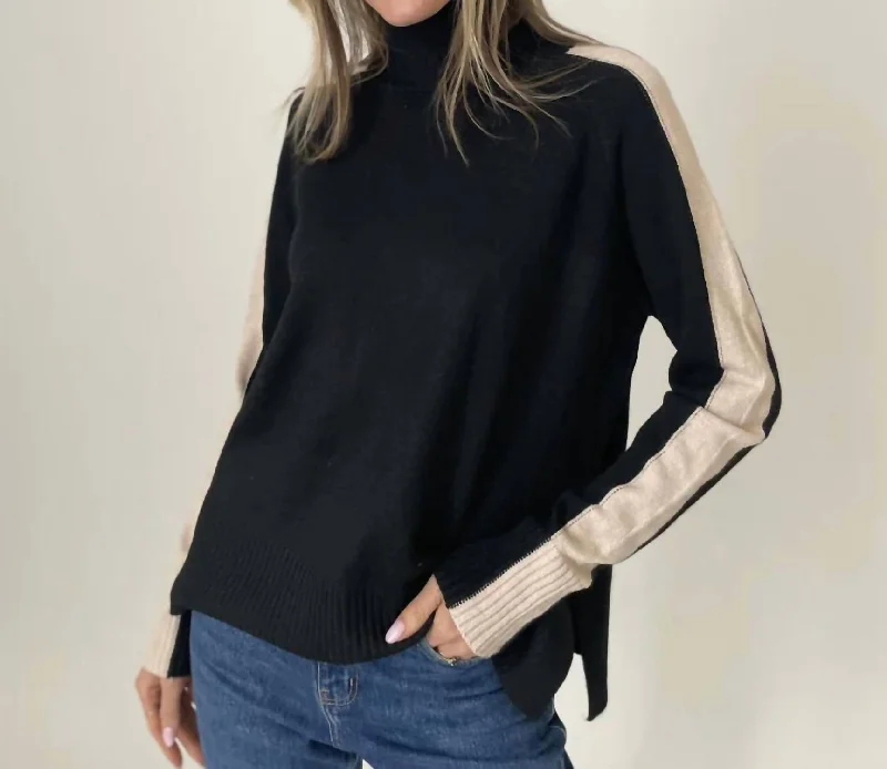 Casual Women's Clothing Ali Turtleneck Sweater In Black/camel